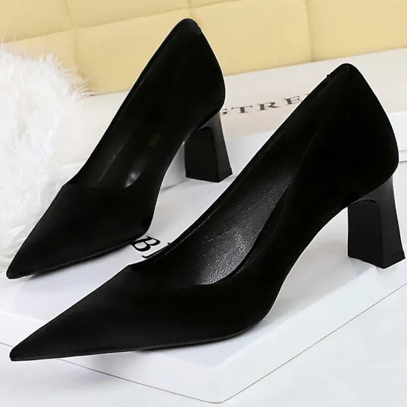 Women's Flocked Pointed-Toe High-Heel Pumps