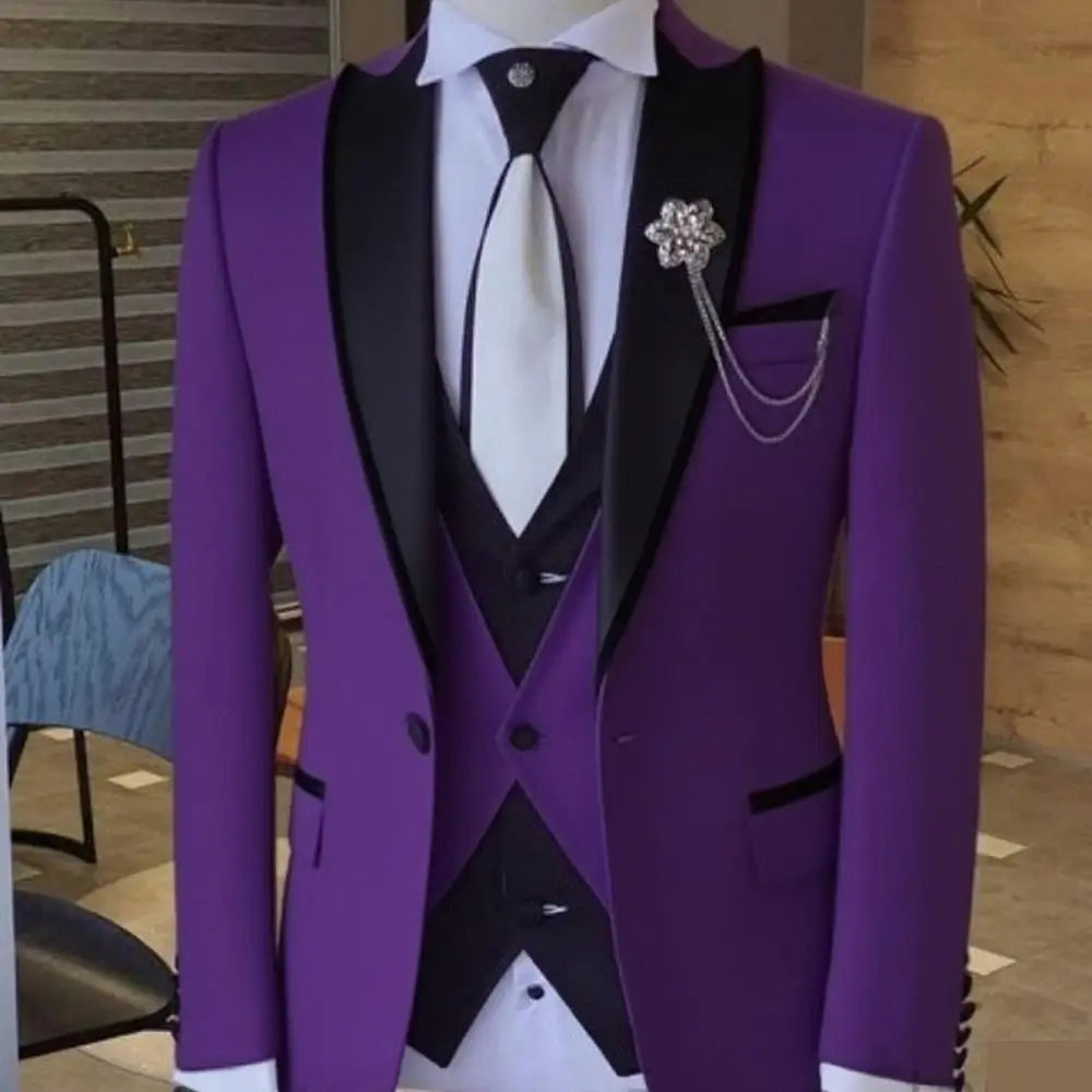 Men's Solid-Colour Three-Piece Suit Set