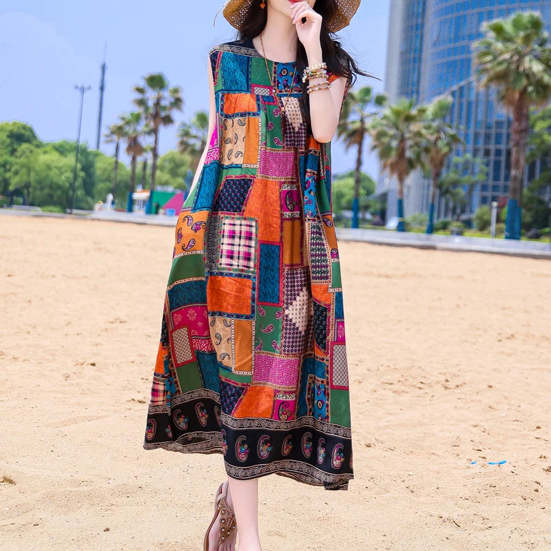 Casual Female Elegant  Print Knee-length 0-neck Floral Dress LADYLYS