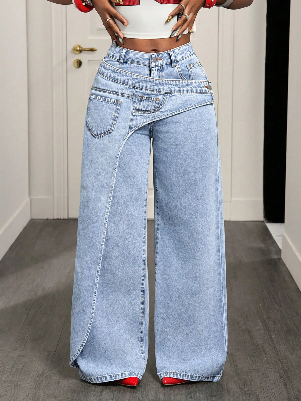 Women's Vintage Straight-Leg Jeans – High Waist, Splice Detail, Y2K Streetwear