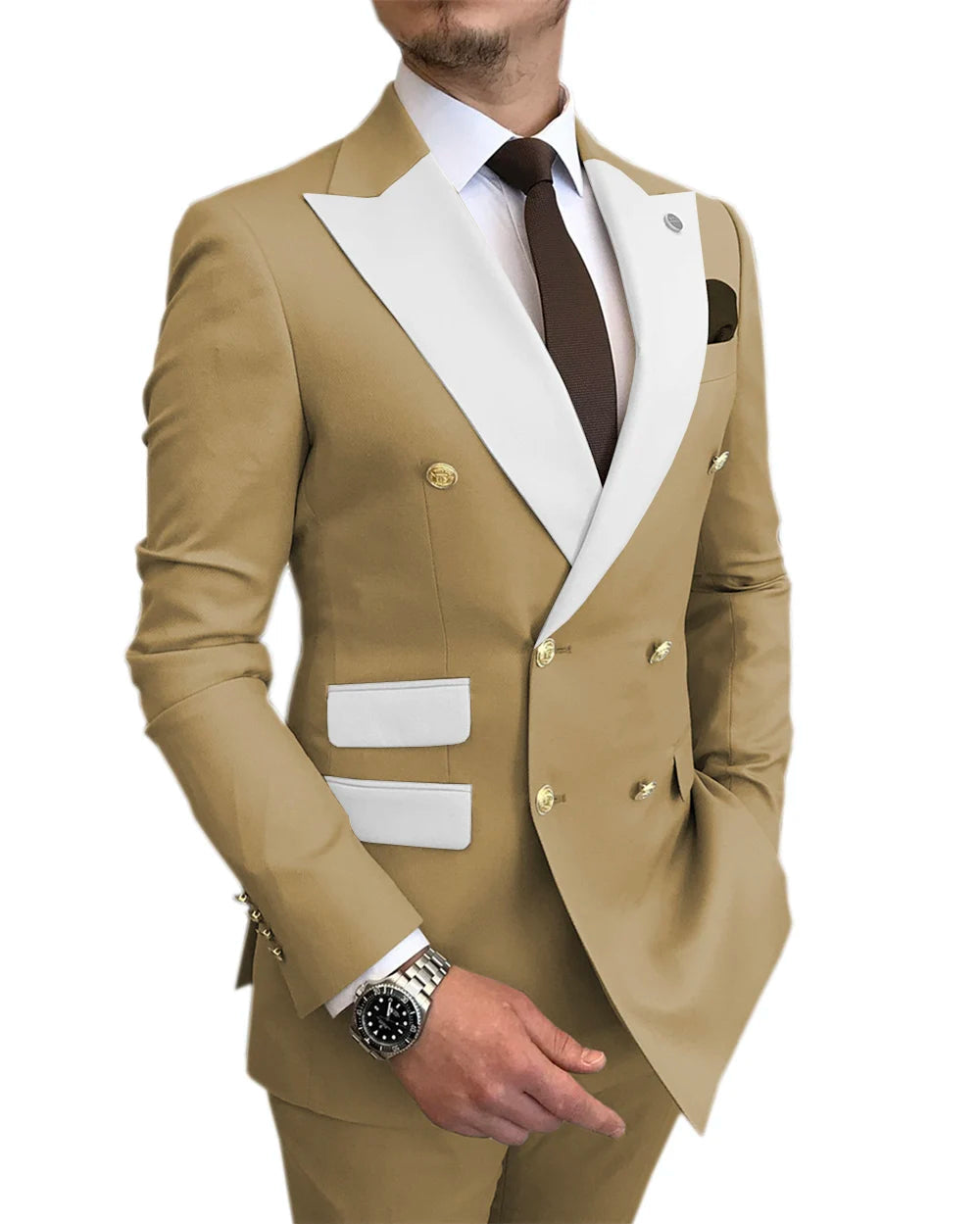 Jacket Pants Gold Buttons Party Tuxedo Dress Double Breasted Men Suits LADYLYS