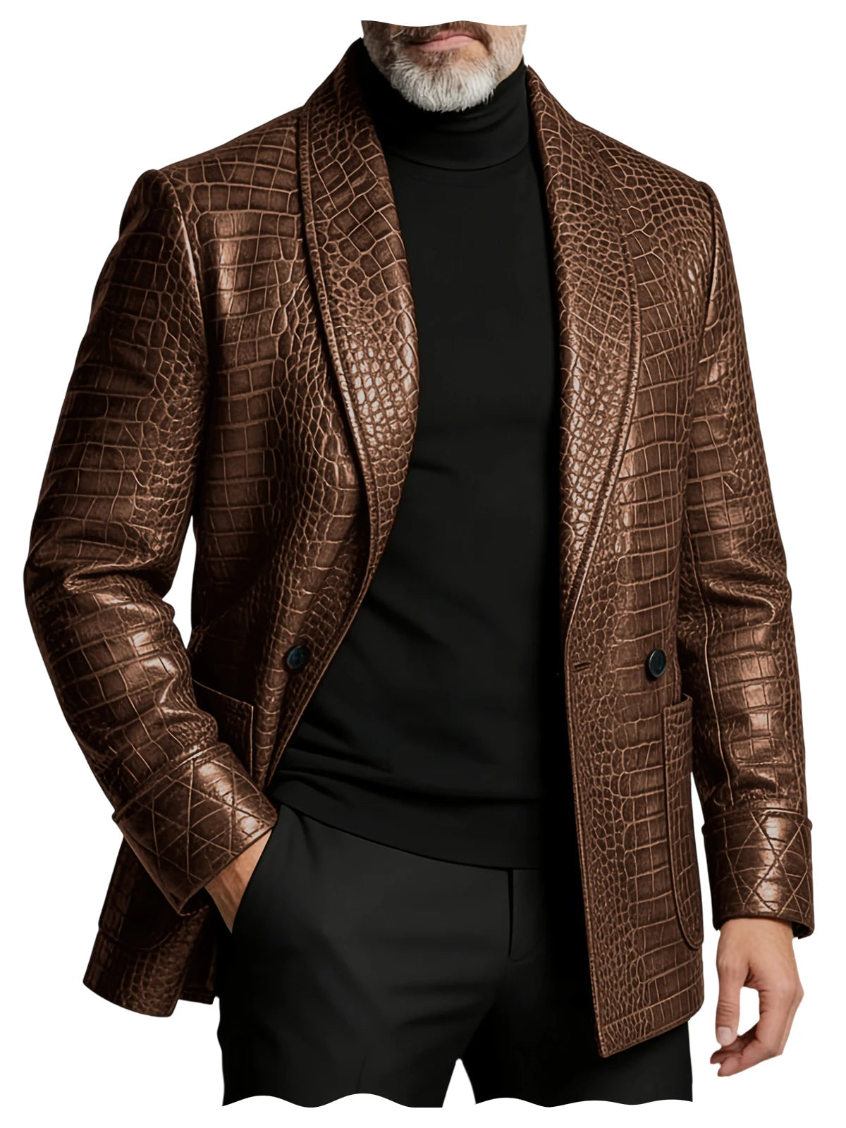Men's Luxury Shawl Lapel Blazer Crocodile Embossed Leather LADYLYS
