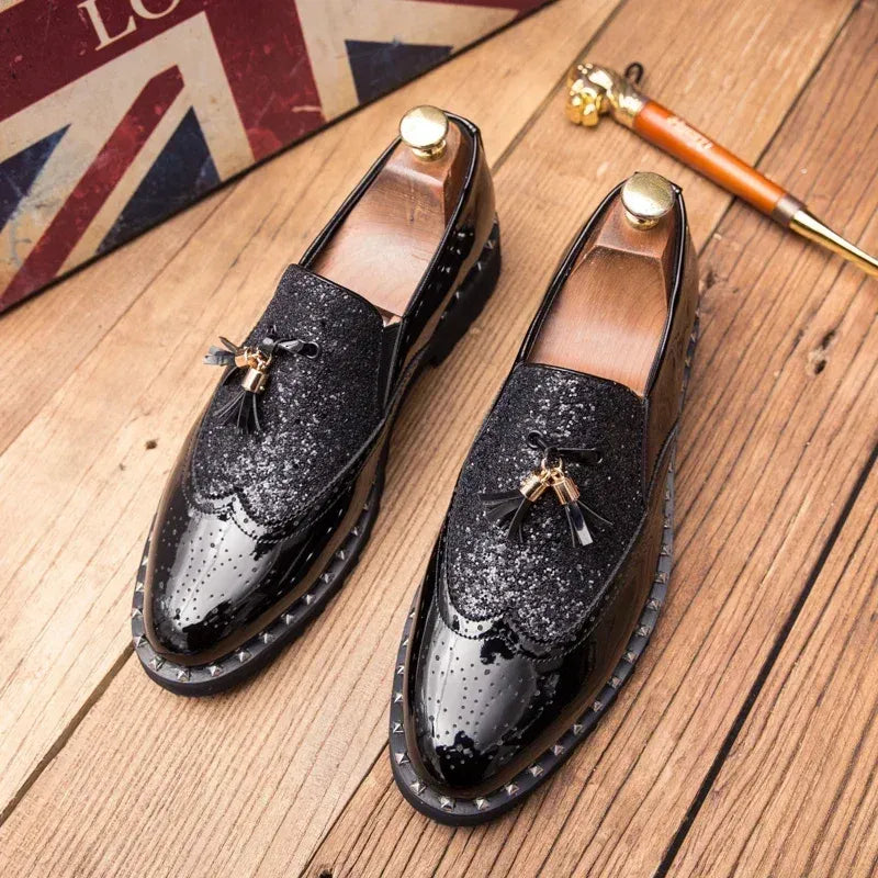 Men's Sequin Loafers in Black & Black Gold