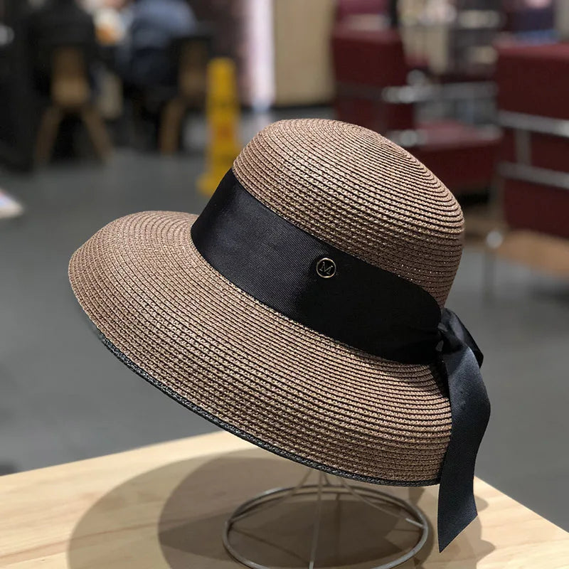 hood Hepburn wind big brim straw hat female summer sunscreen basin hat French beach holiday sunshade hat LADYLYS