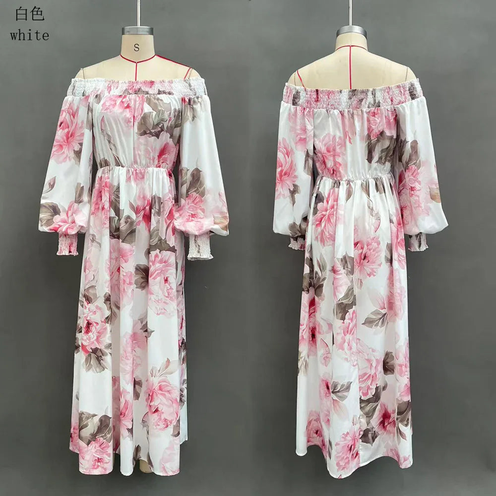Women's Printed Slash-Neck Midi Dress