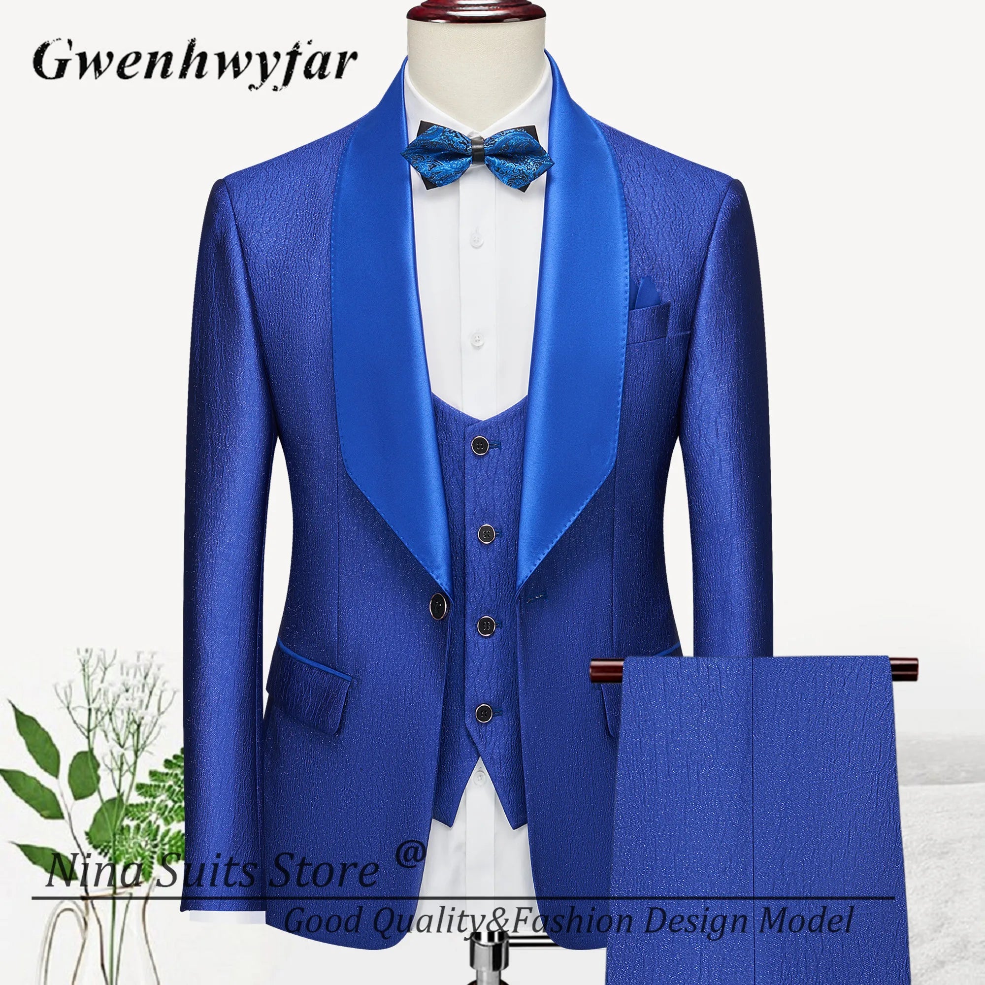 Men Suits Cashew Flower Jacquard Tuxedos Groom Wear Formal Party Suit LADYLYS