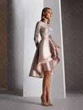 Pearl Pink High-Low Mother of the Bride Dress – 3/4 Sleeve Lace Gown
