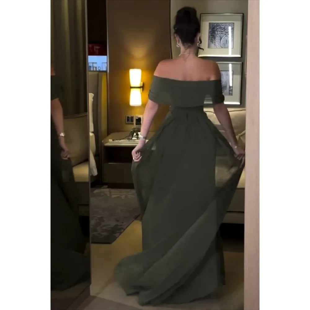 Off-Shoulder Chiffon Mermaid Evening Gown with Crystal Detail