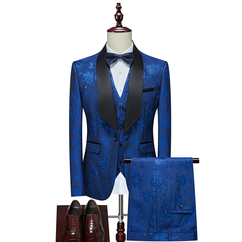 Men's Slim-Fit Jacquard Three-Piece Suit
