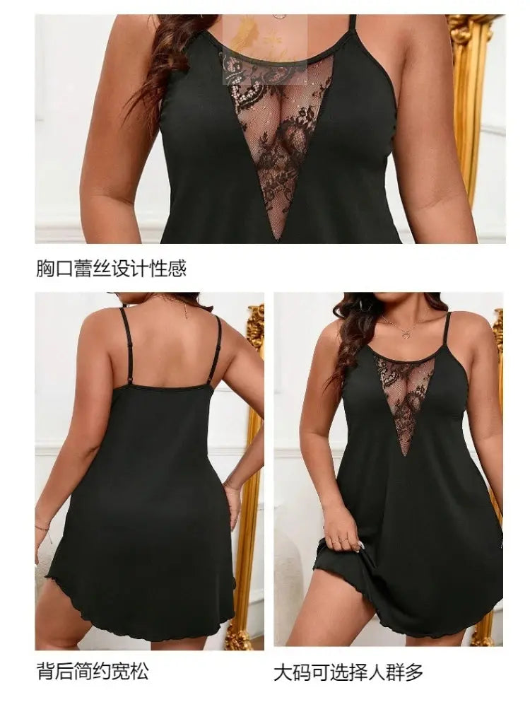 XL-5XL Plus Size Pajamas for Women Sexy Lace Deep V Neck LADYLYS