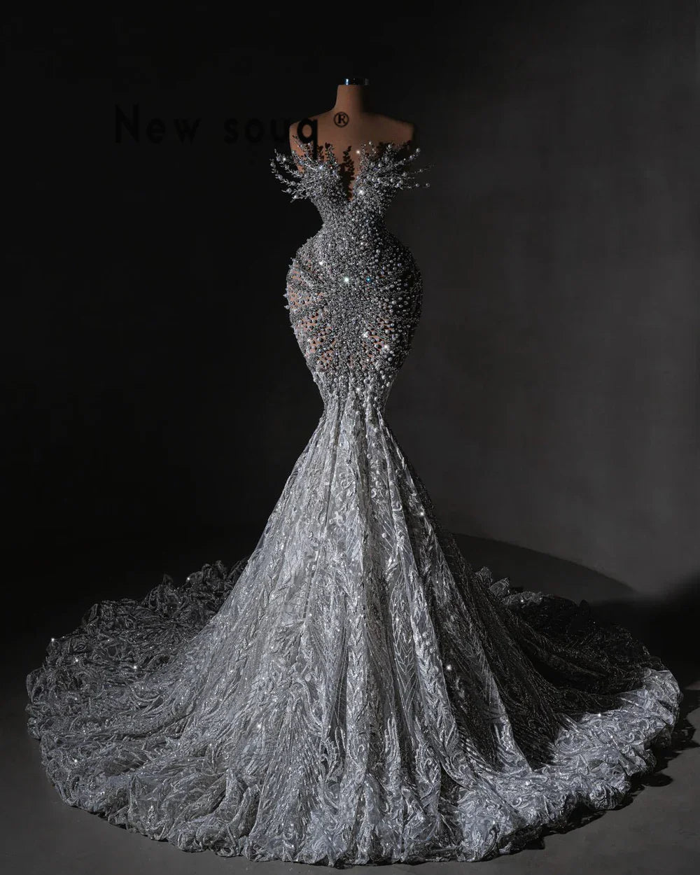 Silver Crystals Mermaid Luxury Prom Dresses Customized Long Celebrity LADYLYS