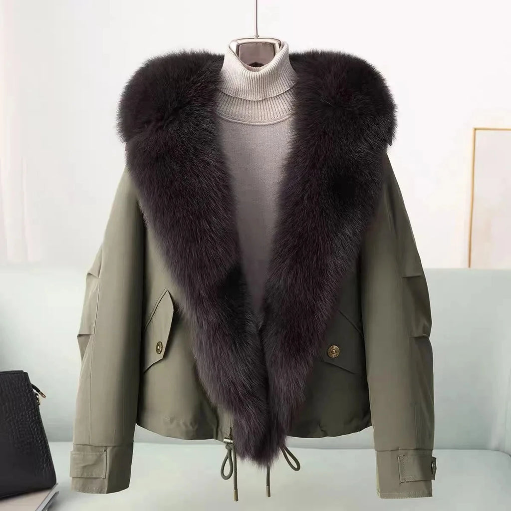Women's Short Padded Jacket – Fur Collar, Slim Fit, Zip-Up Winter Coat