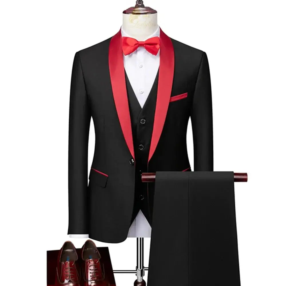 Lapel Black Collar 3 Pcs Suit Set Coat Vest Trousers LADYLYS