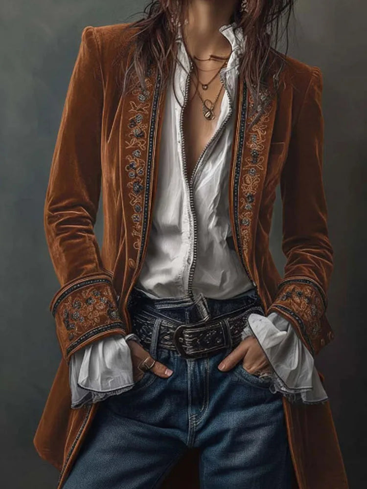 Women's Vintage Print Lace-Trim Jacket