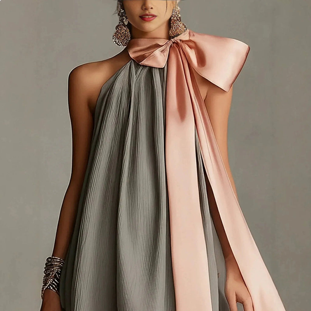 High Neck Irregular Chiffon Dress Dresses Tie Bow Flowy Long Dress Spring Summer LADYLYS