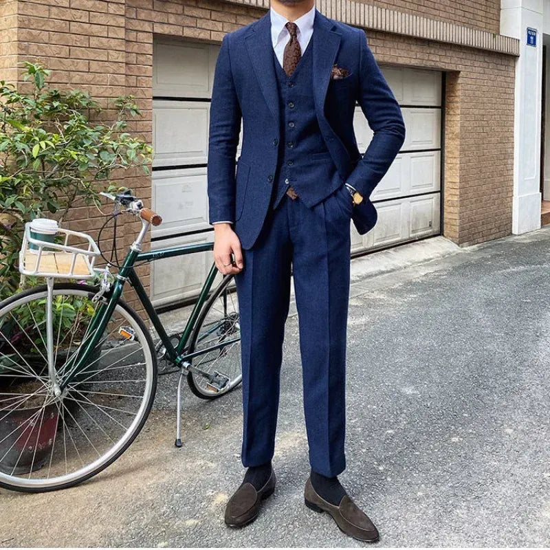 Men's Slim-Fit Herringbone Three-Piece Suit