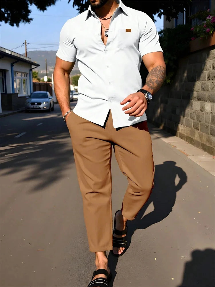 Striped 3D Printed Men's Autumn Shirt Set Trendy And Fashionable LADYLYS