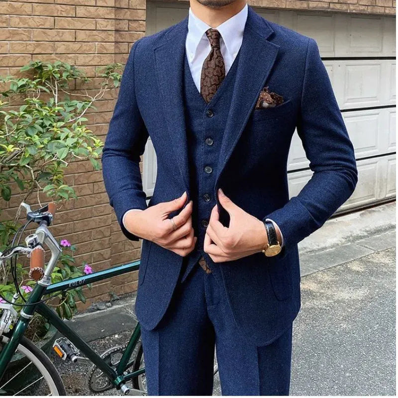 Men's Slim-Fit Herringbone Three-Piece Suit