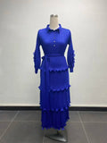 Women's Miyake Pleated Tiered Maxi Dress – Petal Sleeve Belted Long Dress | Elegant African Style
