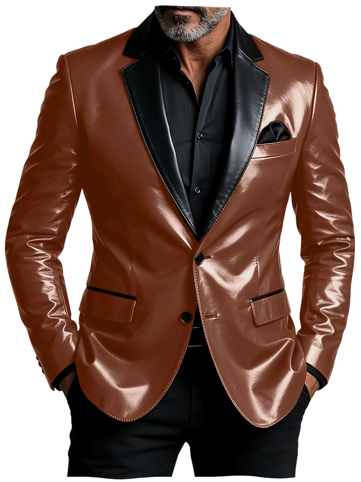 Men's Slim-Fit Two-Button Blazer with Leather Finish