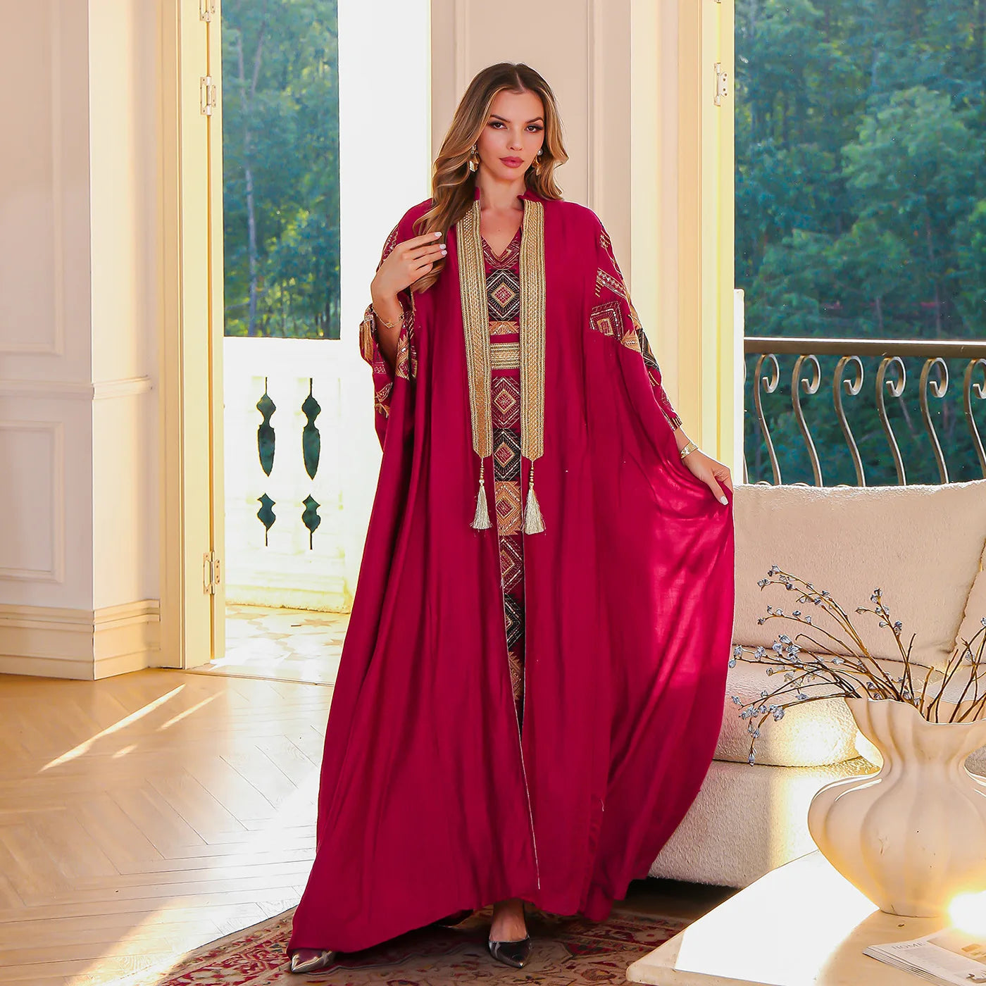 Ensemble 2 pièces pour femme musulmane de l'Aïd, robe brodée, abaya Matutina-Chic