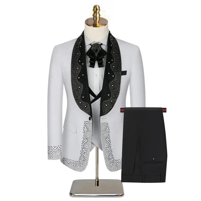 (Jacket + Trousers + Waistcoat) Luxury men's wedding suit, fashionable black/white/blue British style gentlemanmen LADYLYS