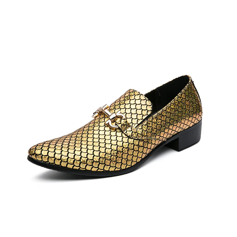 High-end banquet shoes, luxurious gold, pointed toe in genuine leather, large sizes: 38-48 LADYLYS