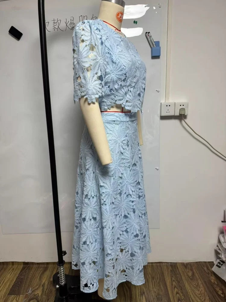 Two piece outfits women wholesale dress sets The new style hollowed out top sweet matching suit dropshopping S-3XL LADYLYS