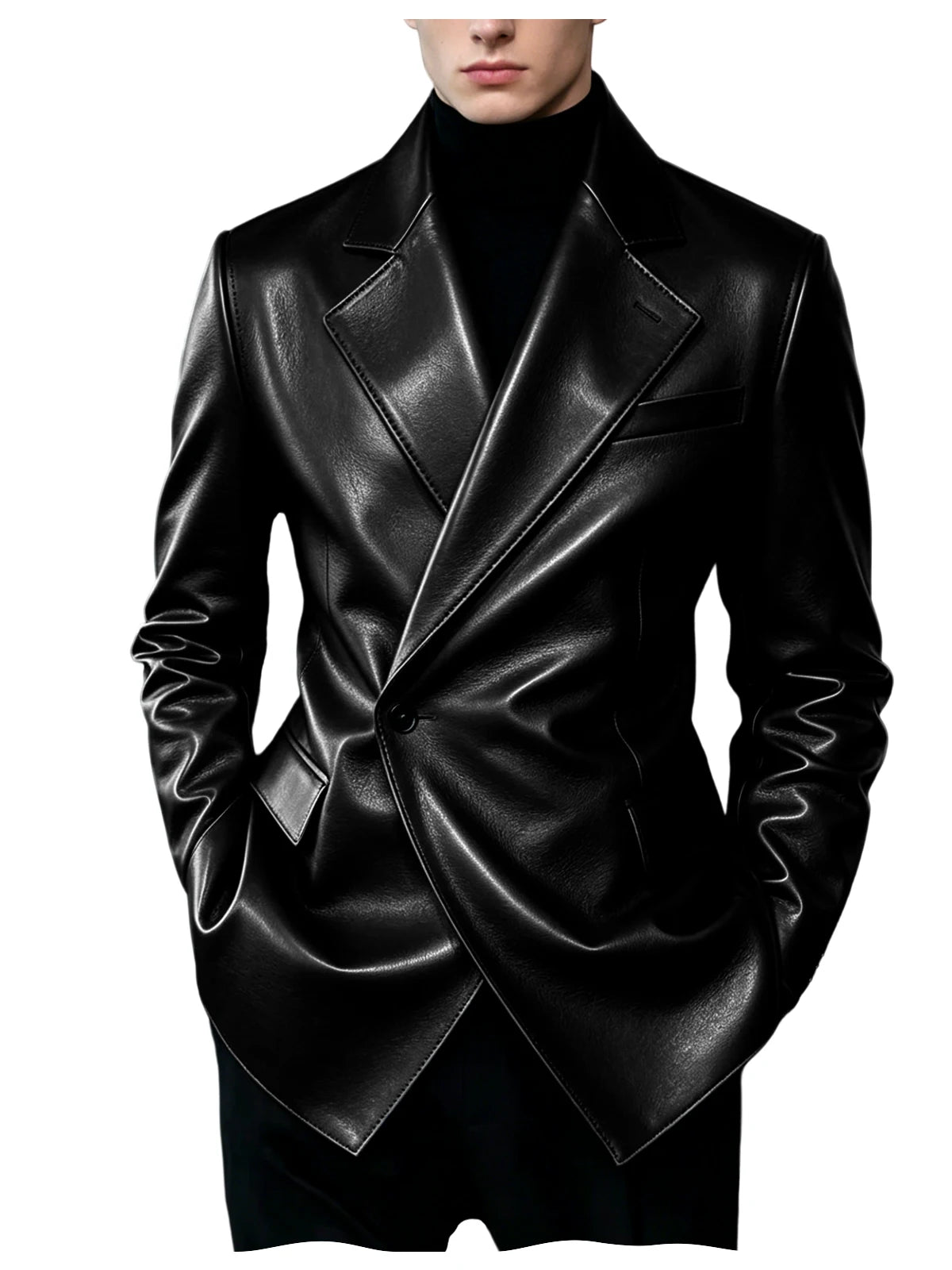 Men's Slim-Fit Faux Leather Blazer