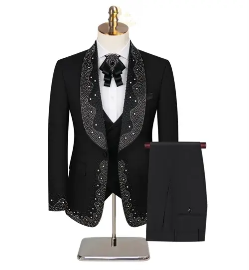 (Jacket + Trousers + Waistcoat) Luxury men's wedding suit, fashionable black/white/blue British style gentlemanmen LADYLYS