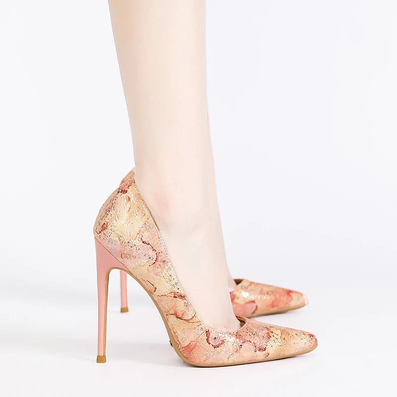 Women Cowhide High Heel Shoes Printed Leather Versatile Pumps LADYLYS