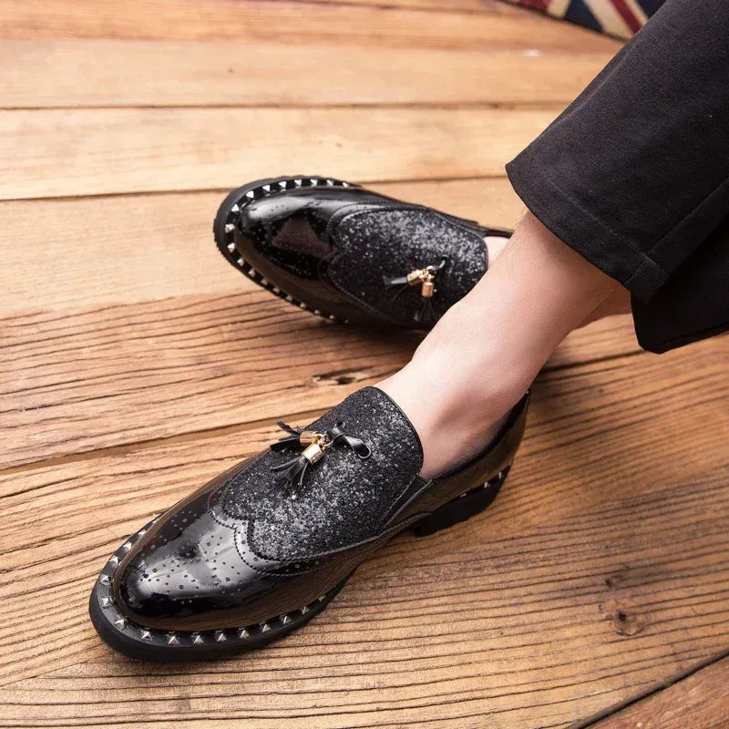 Men's Sequin Loafers in Black & Black Gold