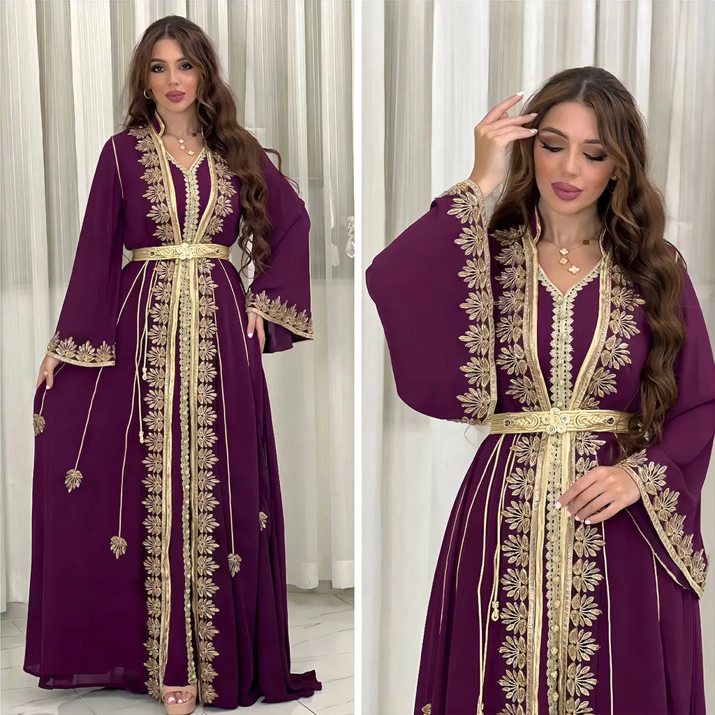 Robe brodée pour femme musulmane, ensemble 2 pièces, tenue de soirée, style ramadan Matutina-Chic