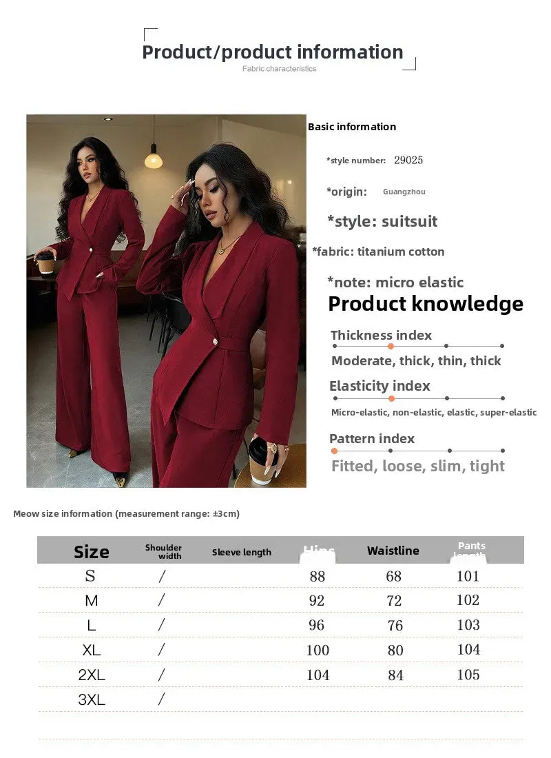 Women's Blazer & High-Waisted Wide-Leg Trousers Set