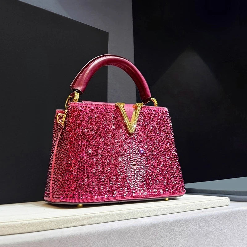 Luxury Brand Leather Diamond Handbag Rhinestone Shoulder Cross-body Tote Bags LADYLYS
