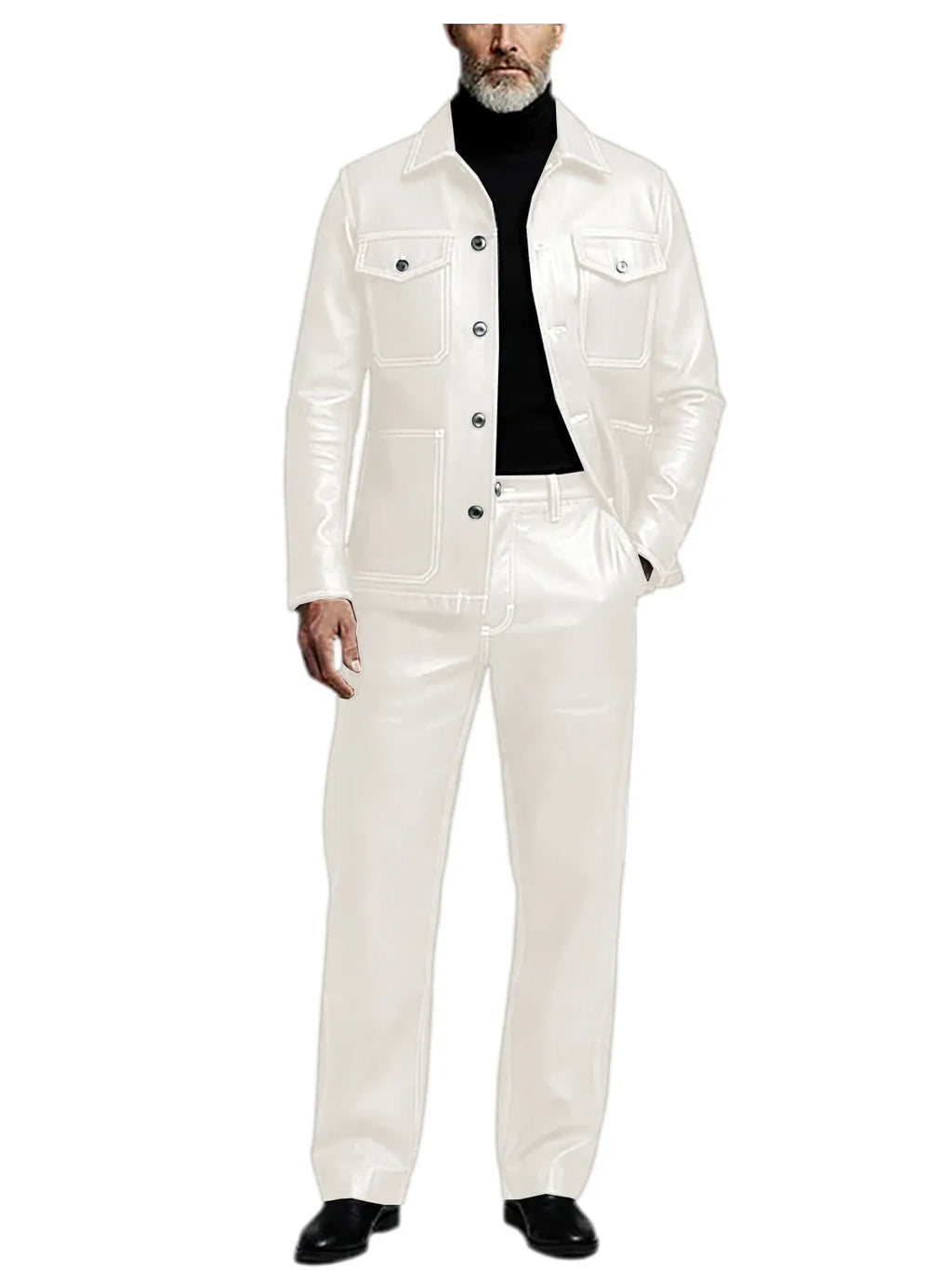 Men's Faux Leather Two-Piece Jacket & Trouser Set