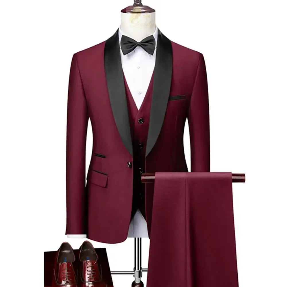 Lapel Black Collar 3 Pcs Suit Set Coat Vest Trousers LADYLYS