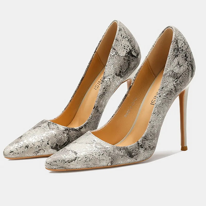 Women Cowhide High Heel Shoes Printed Leather Versatile Pumps LADYLYS