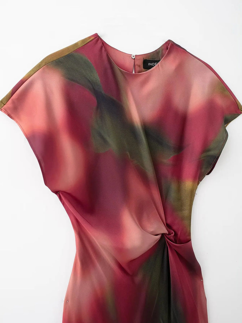 Vintage Satin Asymmetric Print Midi Pinch Pleat Long Dress LADYLYS