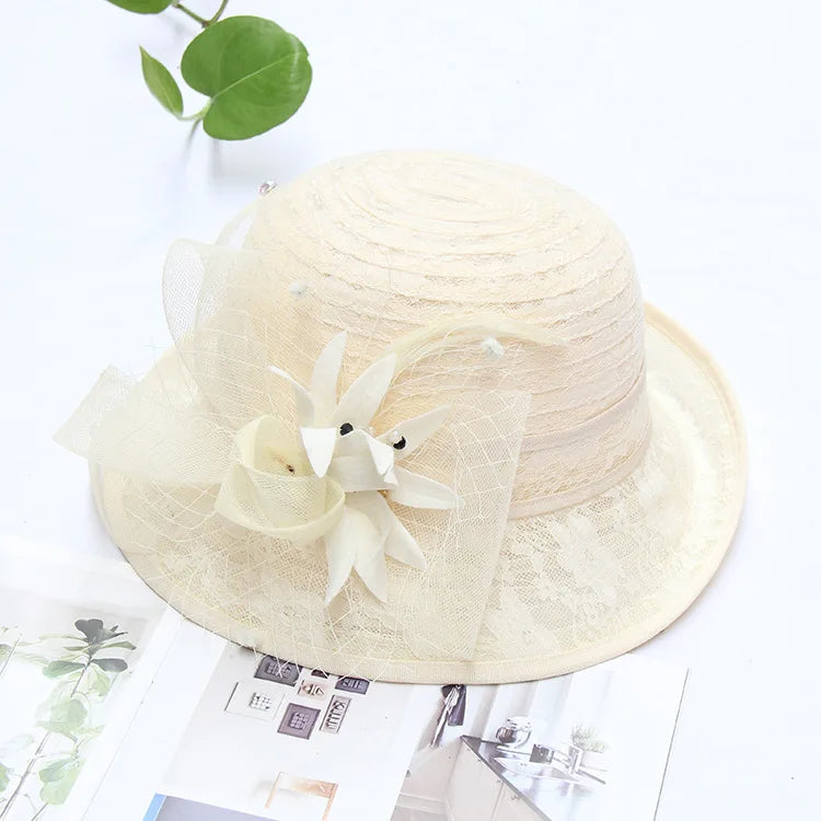 Sun Hats Women Lace Fabric Outdoor Fedora Hat Roll Rim LADYLYS