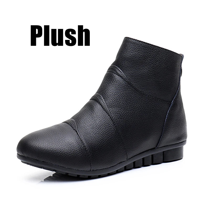 Women's Genuine Leather Platform Ankle Boots – Zip-Up Wedge Booties with Plush Option