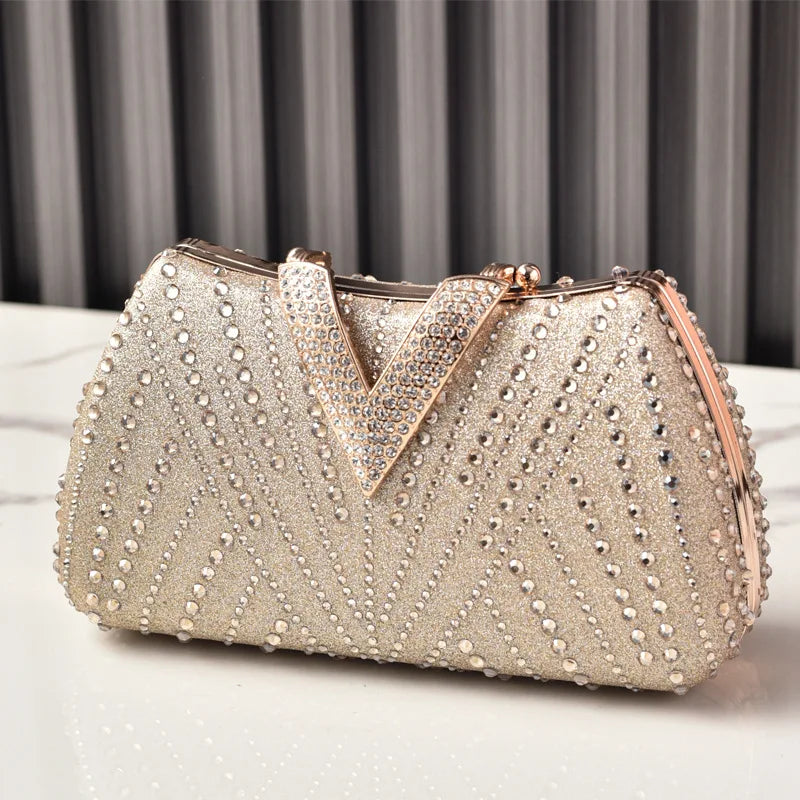Diamond Silver Shoulder Bags for Women Wedding Inspired Designer Handbags 2026 Luxury Quality V Hasp Rhinestone Crossbody Bags LADYLYS