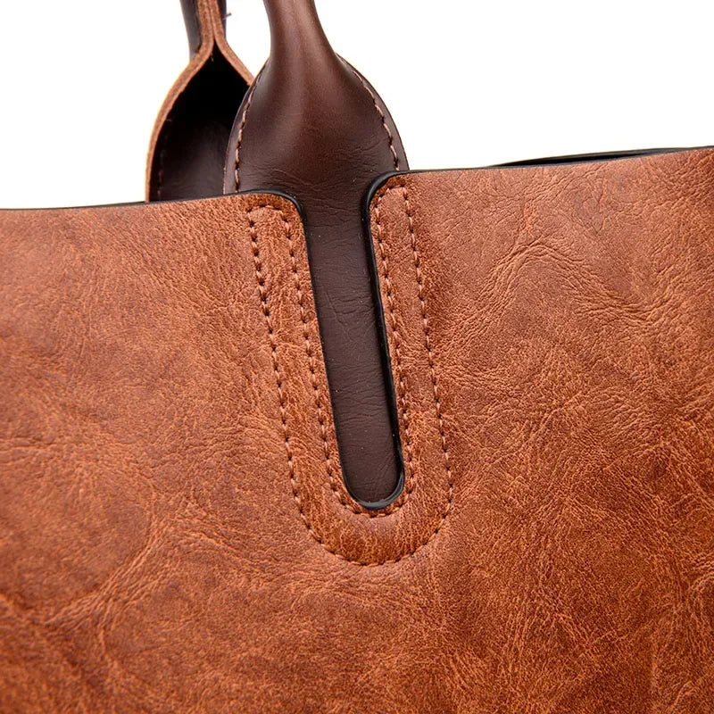 Vintage PU Tote Bag for Women – Shoulder & Crossbody Handbag