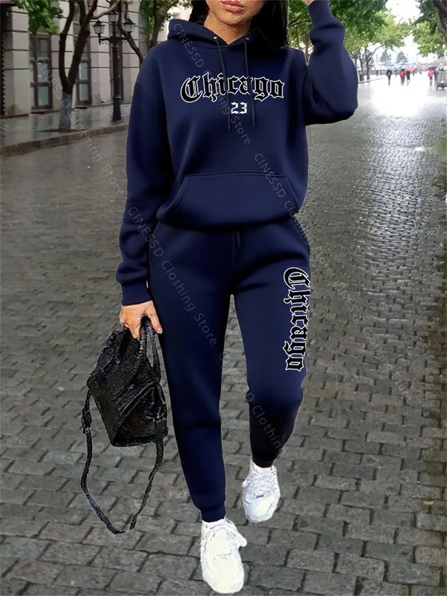 CHICAGO Women's Hoodie & Pants Tracksuit Set — Loose Fit Streetwear Jogging Suit