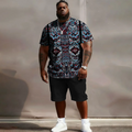 Men's Tiki Totem Print T-Shirt & Shorts Set, Tropical & Summer Style LADYLYS