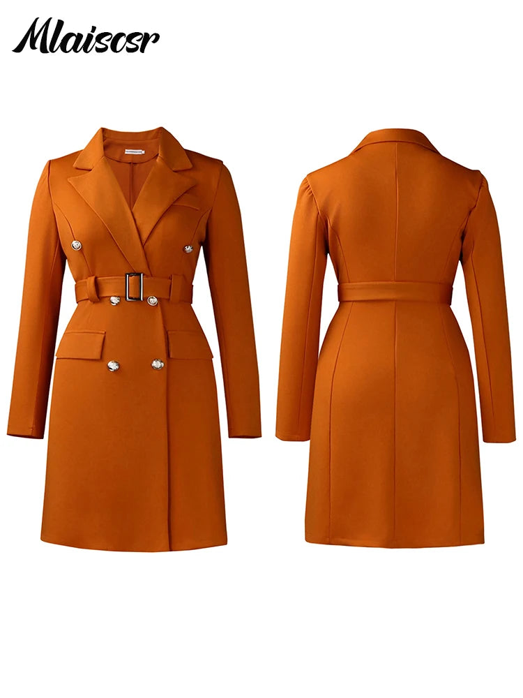 Blazer Dresses Double Breasted Fall Long Sleeve Elegant with Belt LADYLYS