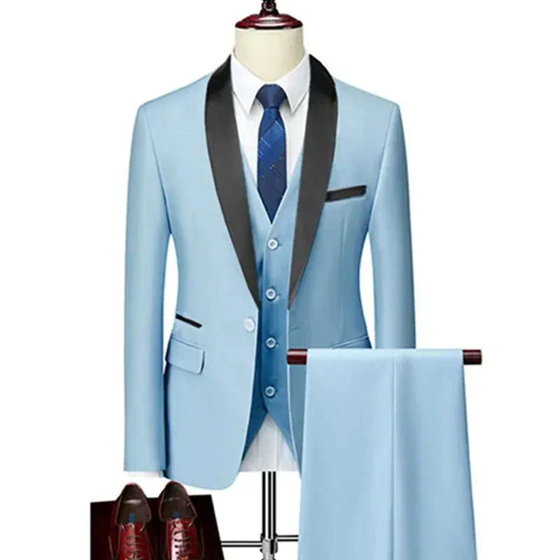 Lapel Black Collar 3 Pcs Suit Set Coat Vest Trousers LADYLYS