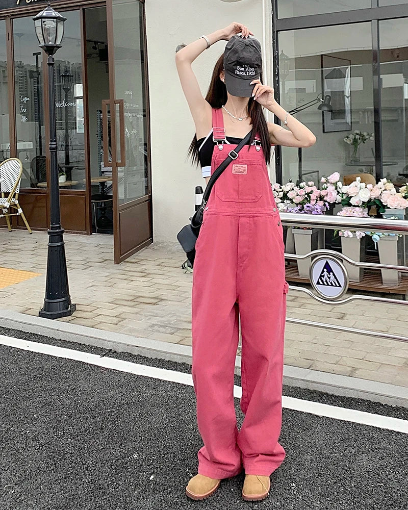Summer Style loose Girls Pink wide leg trousers jumpsuit denim overalls LADYLYS