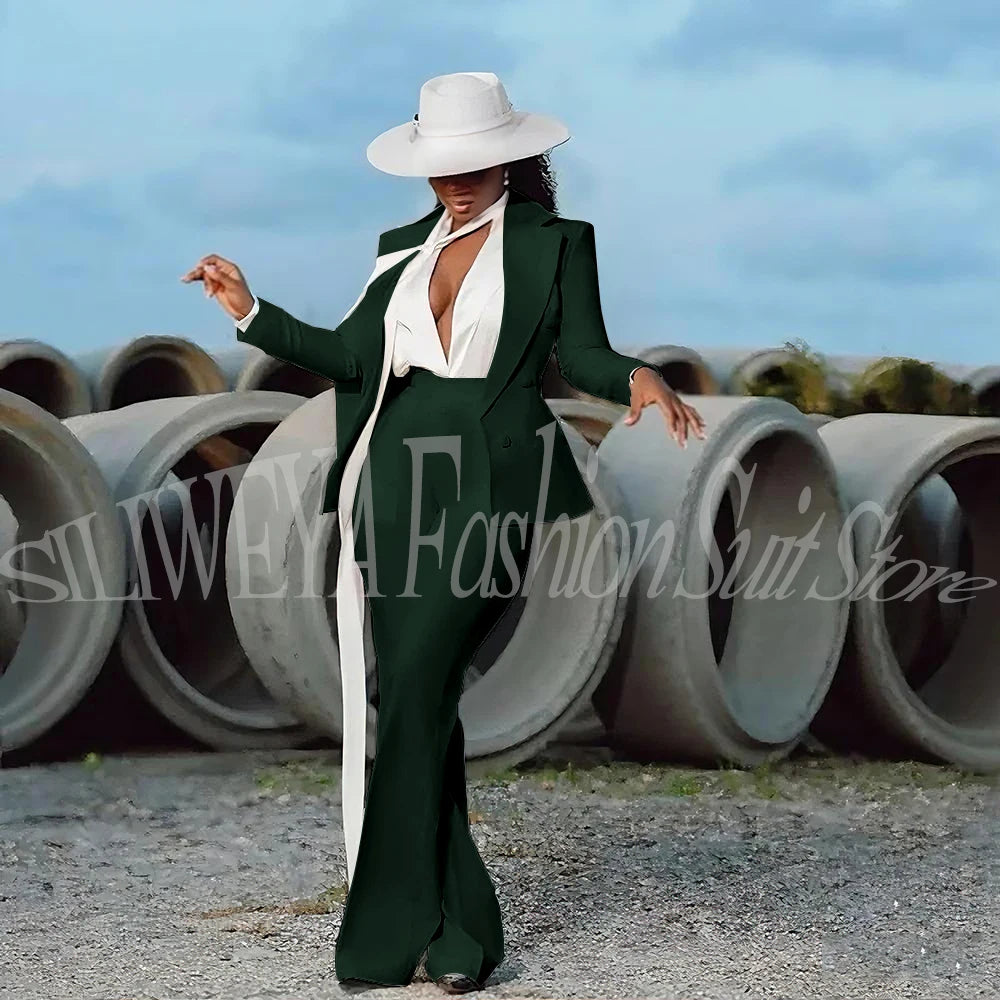 Women's 2-Piece Tuxedo Suit – Double Breasted V-Neck Blazer & Pants | Office, Wedding & Evening