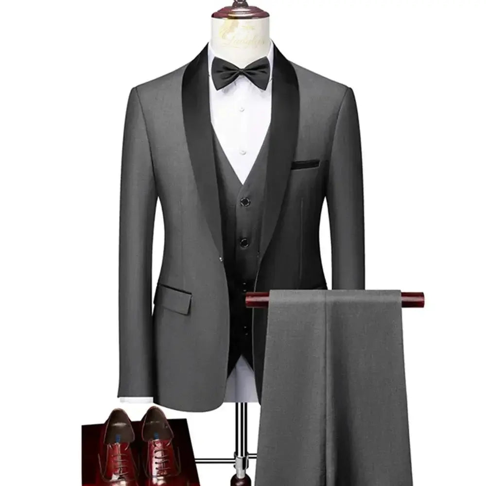 Lapel Black Collar 3 Pcs Suit Set Coat Vest Trousers LADYLYS